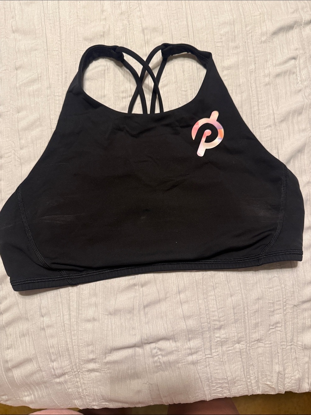 lululemon athletica Black Sports Bra with Pink-Orange Gradient Logo
